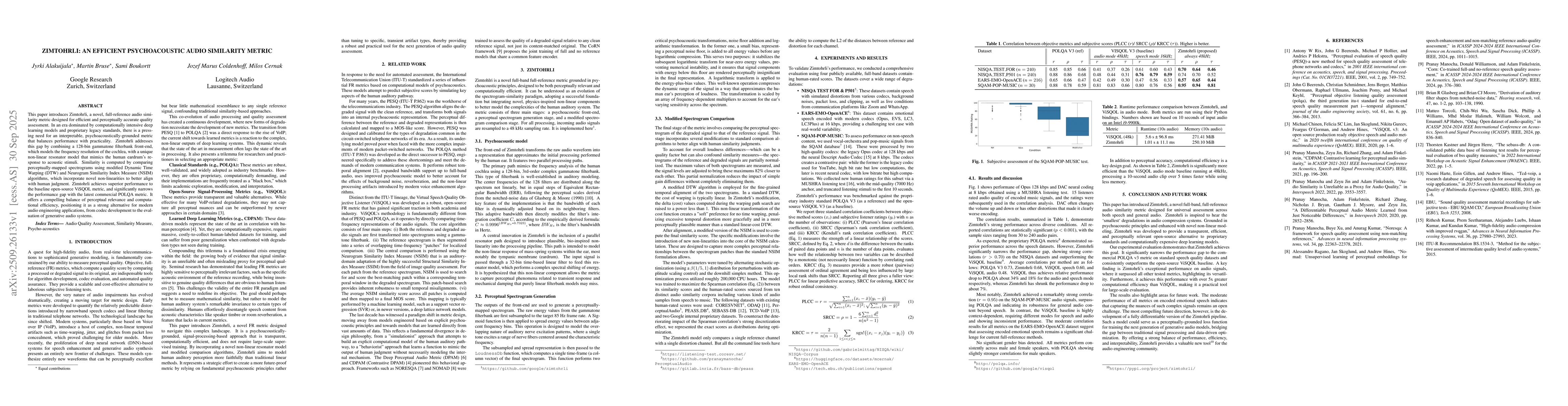 Thumbnail for Zimtohrli: An Efficient Psychoacoustic Audio Similarity Metric