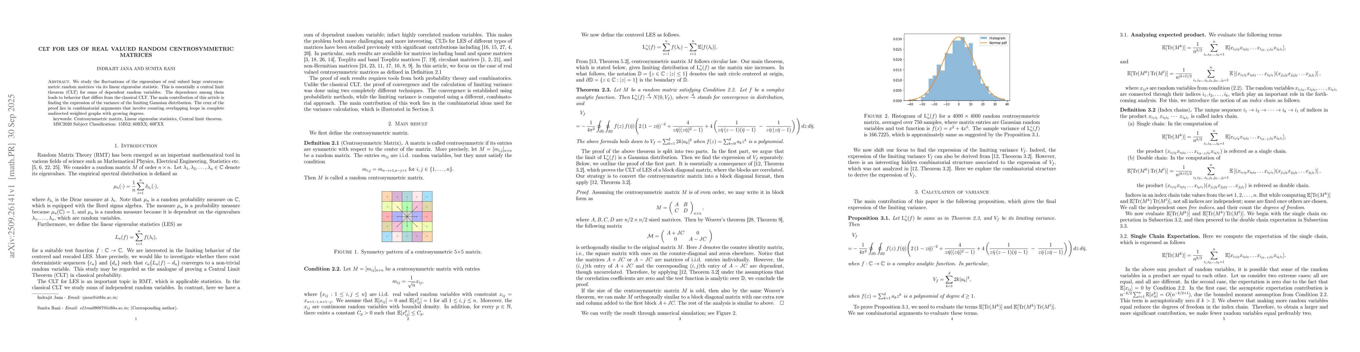 Thumbnail for CLT for LES of real valued random centrosymmetric matrices