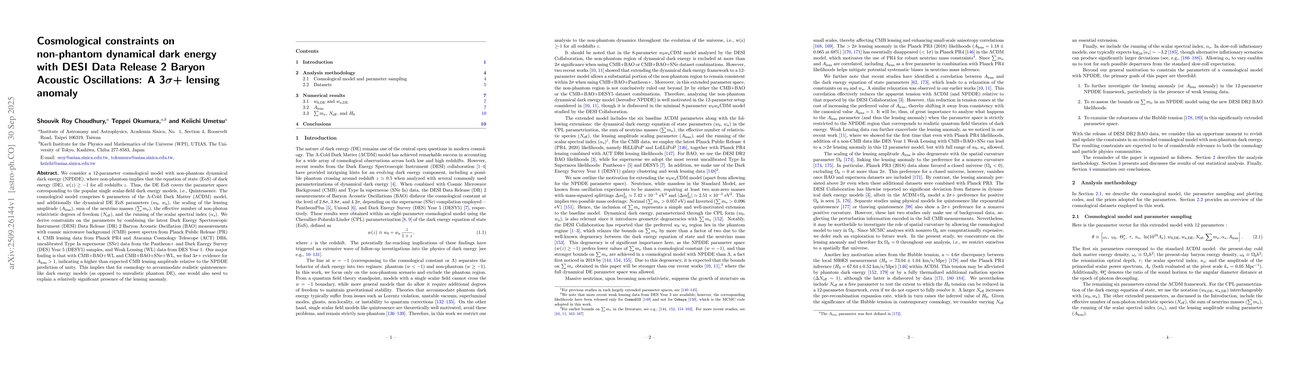 Thumbnail for Cosmological constraints on non-phantom dynamical dark energy with DESI
  Data Release 2 Baryon Acoustic Oscillations: A 3$σ$+ lensing anomaly