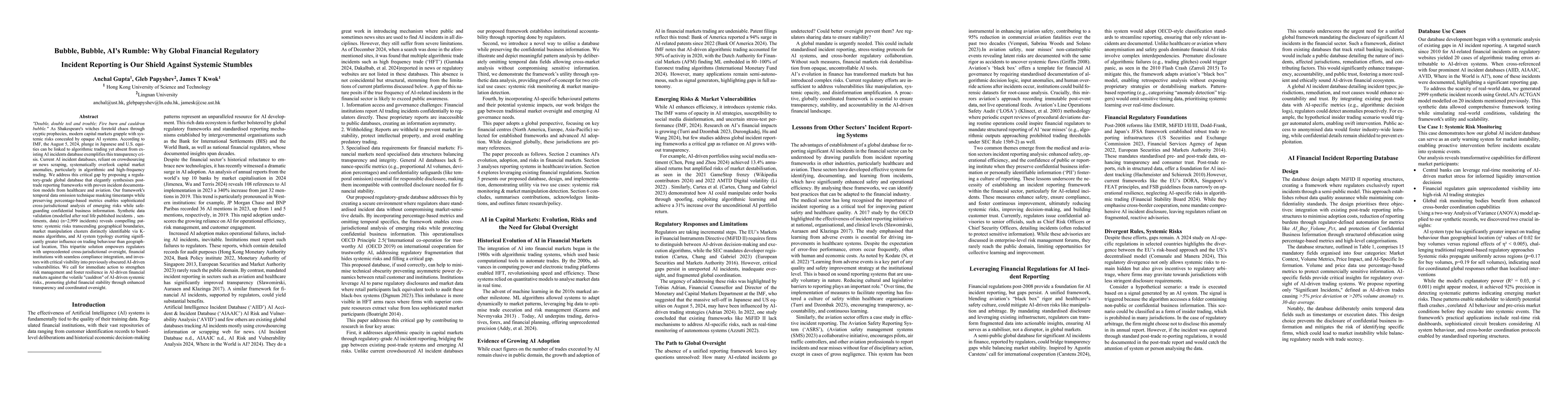 Thumbnail for Bubble, Bubble, AI's Rumble: Why Global Financial Regulatory Incident
  Reporting is Our Shield Against Systemic Stumbles