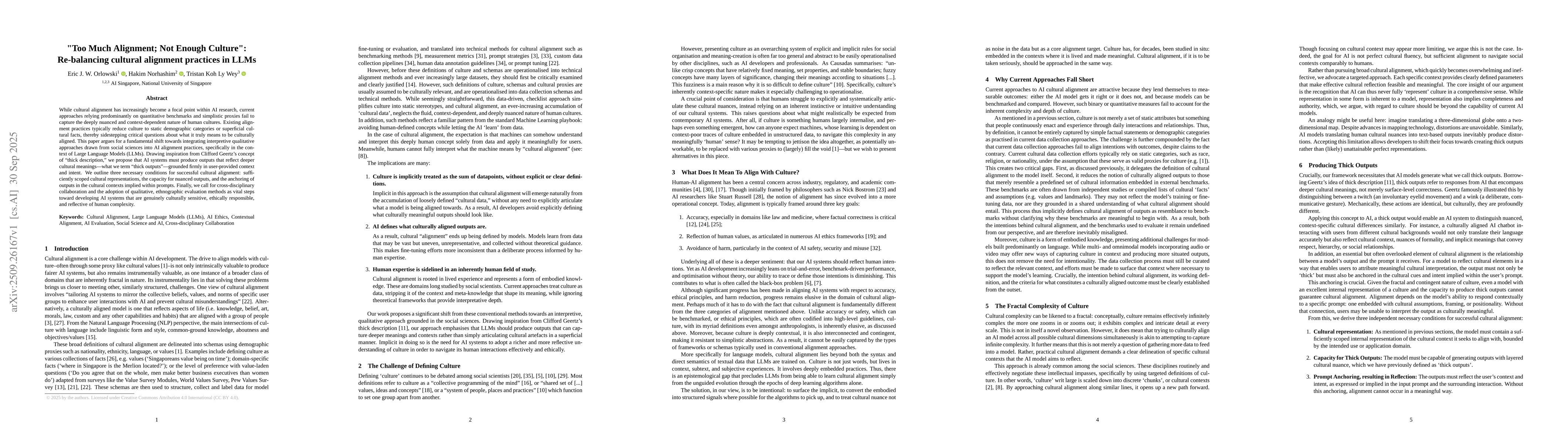 Thumbnail for 'Too much alignment; not enough culture': Re-balancing cultural
  alignment practices in LLMs