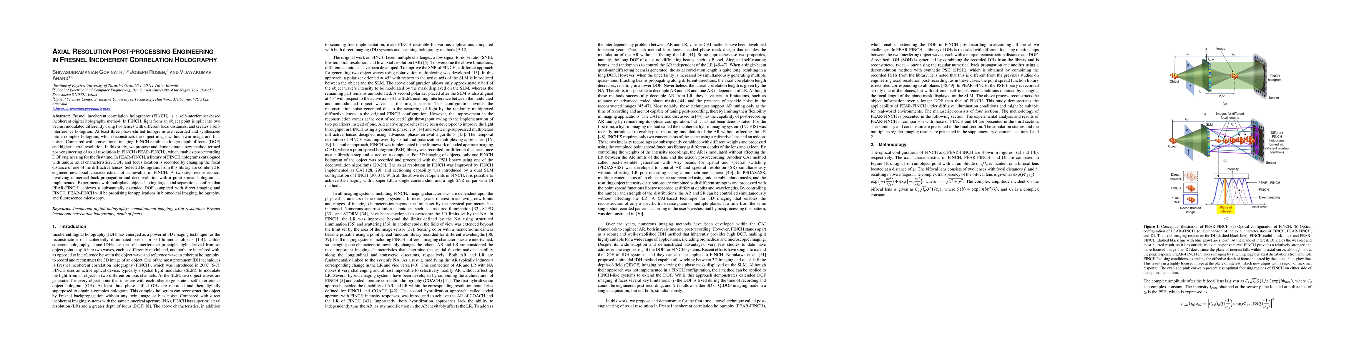 Thumbnail for Axial resolution post-processing engineering in Fresnel incoherent
  correlation holography