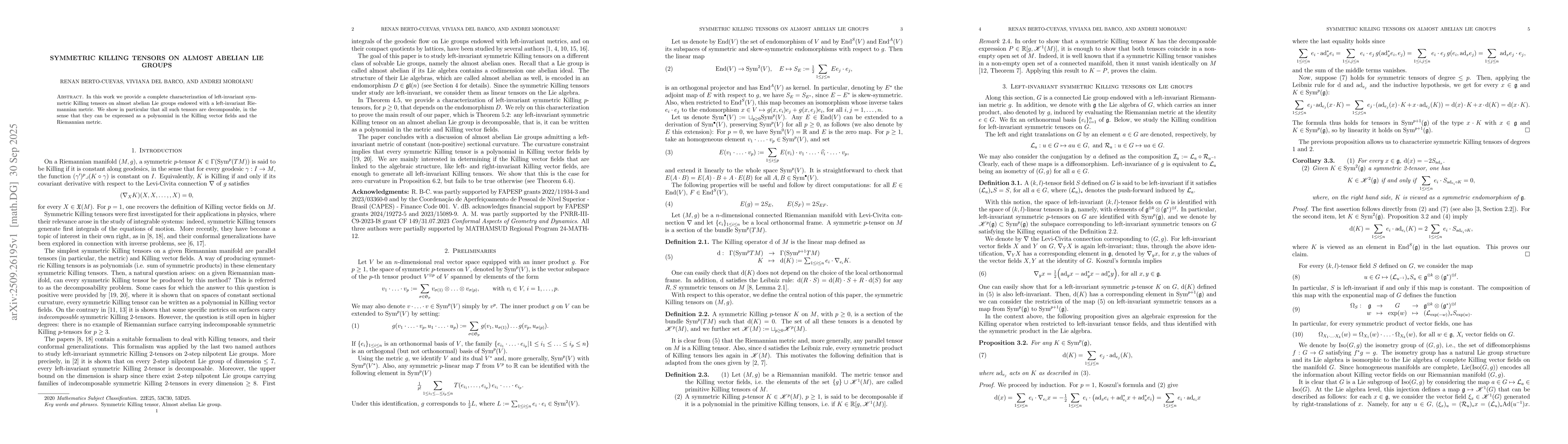 Thumbnail for Symmetric Killing tensors on almost abelian Lie groups