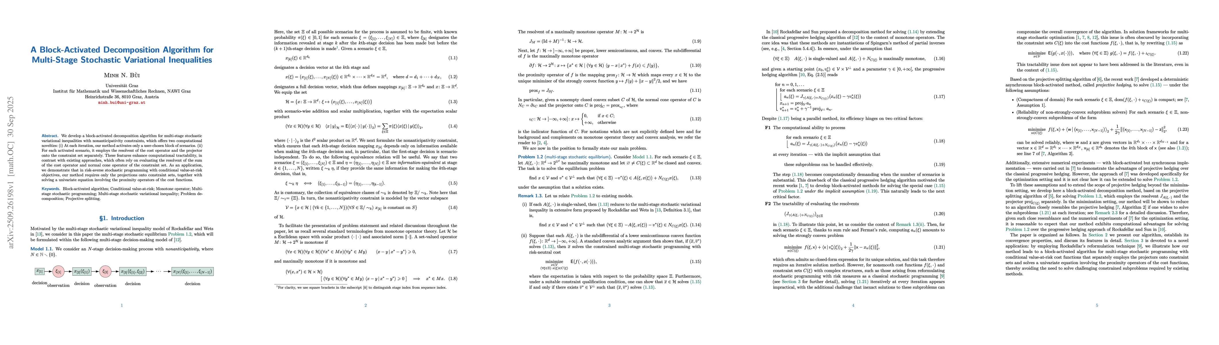 Thumbnail for A Block-Activated Decomposition Algorithm for Multi-Stage Stochastic
  Variational Inequalities