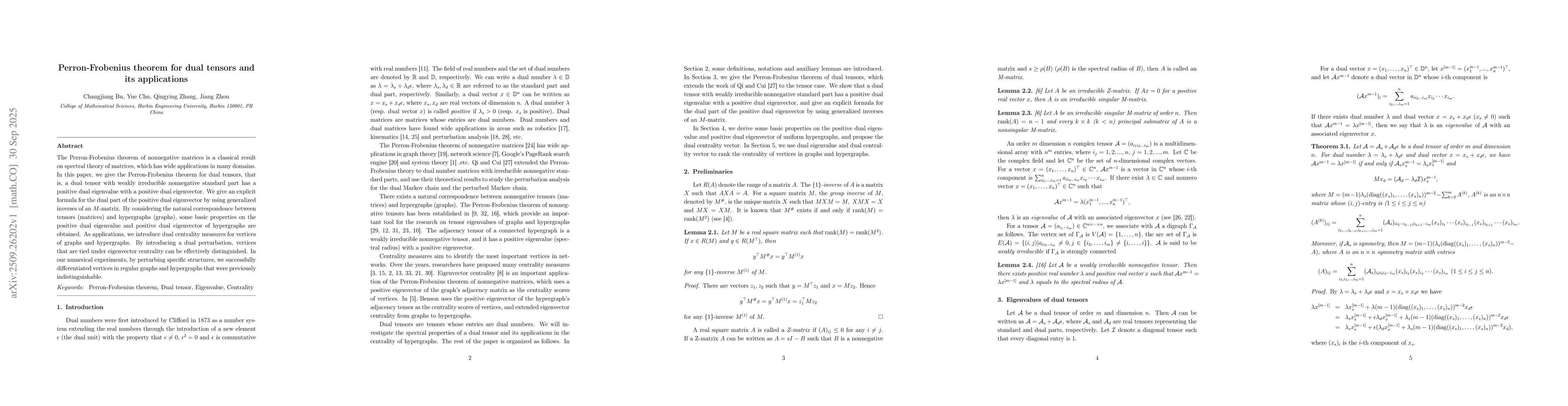 Thumbnail for Perron-Frobenius theorem for dual tensors and its applications