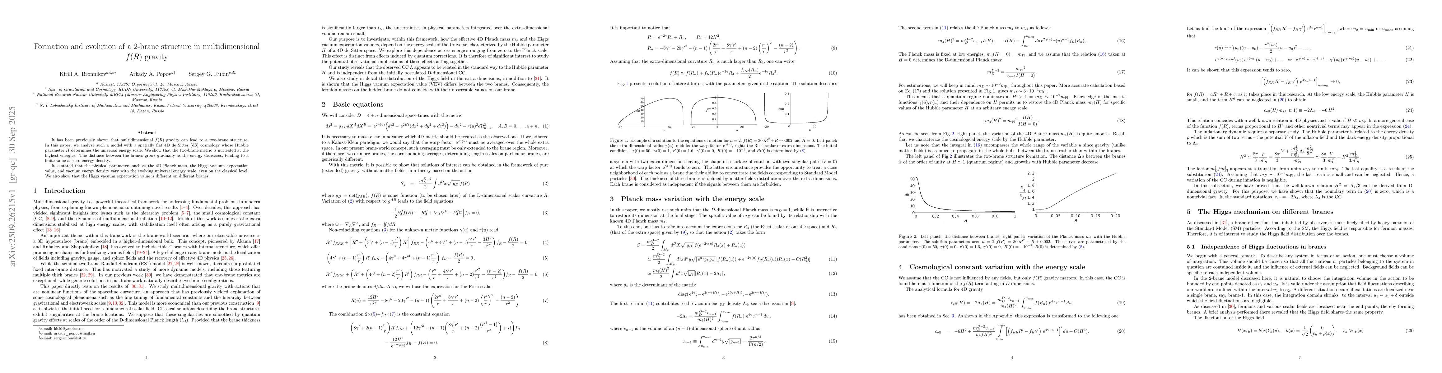 Thumbnail for Formation and evolution of a 2-brane structure in multidimensional
  $f(R)$ gravity