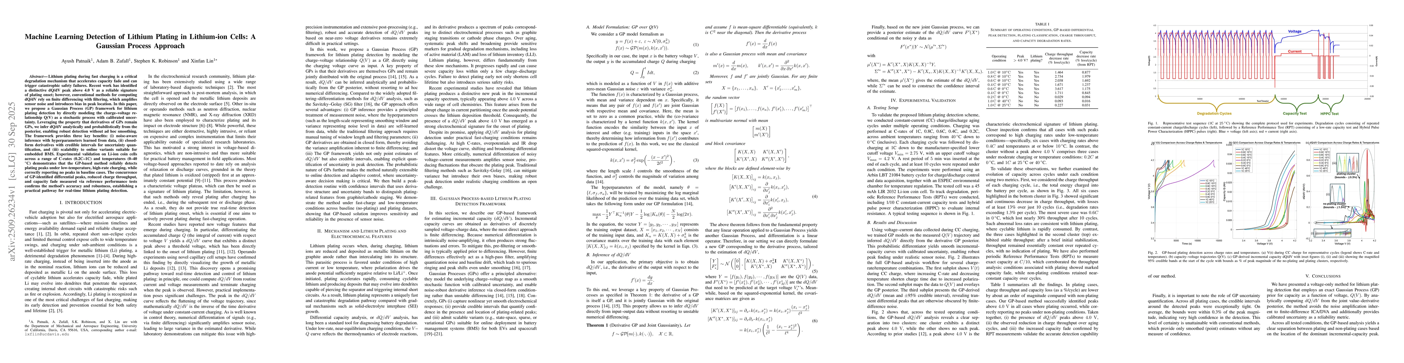 Thumbnail for Machine Learning Detection of Lithium Plating in Lithium-ion Cells: A
  Gaussian Process Approach