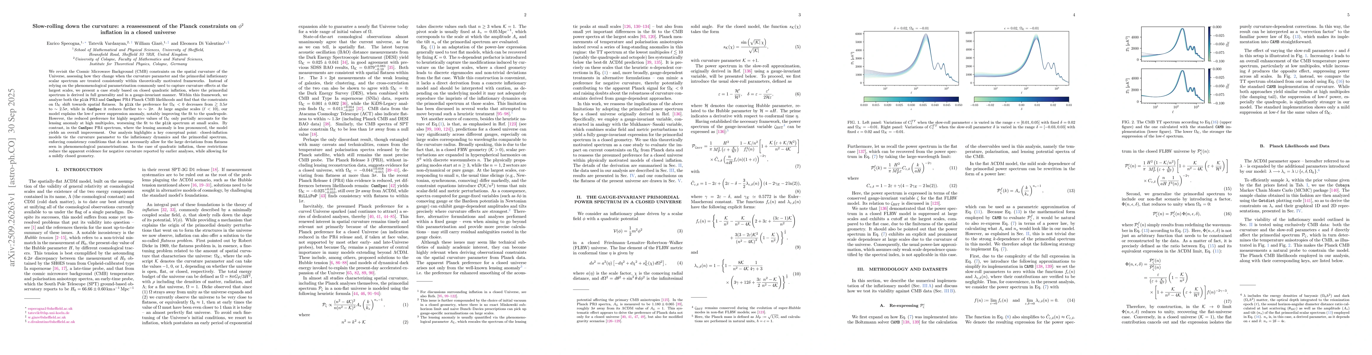 Thumbnail for Slow-rolling down the curvature: a reassessment of the Planck
  constraints on $φ^2$ inflation in a closed universe