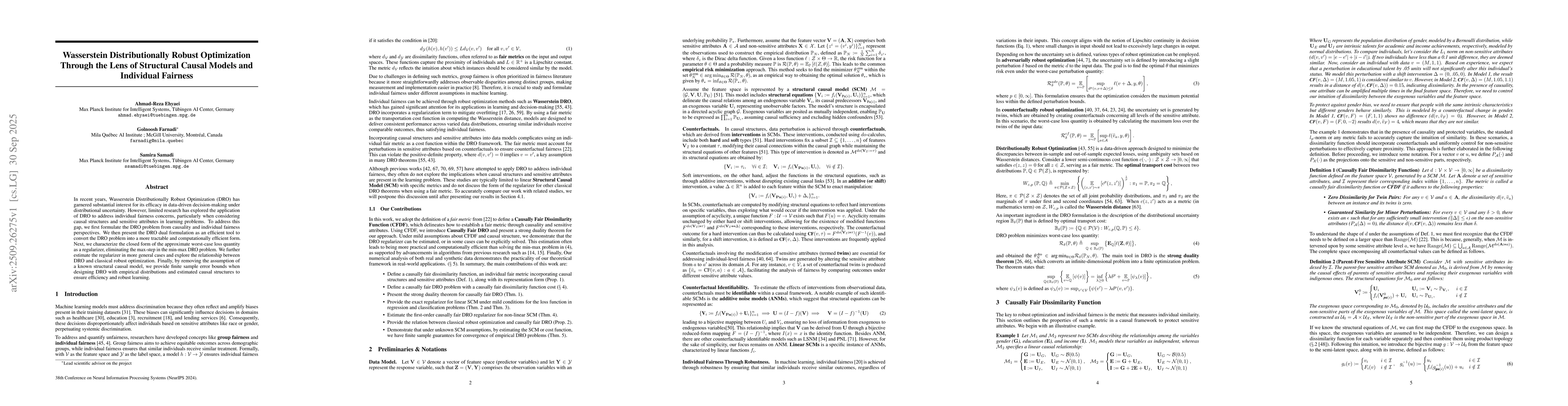 Thumbnail for Wasserstein Distributionally Robust Optimization Through the Lens of
  Structural Causal Models and Individual Fairness