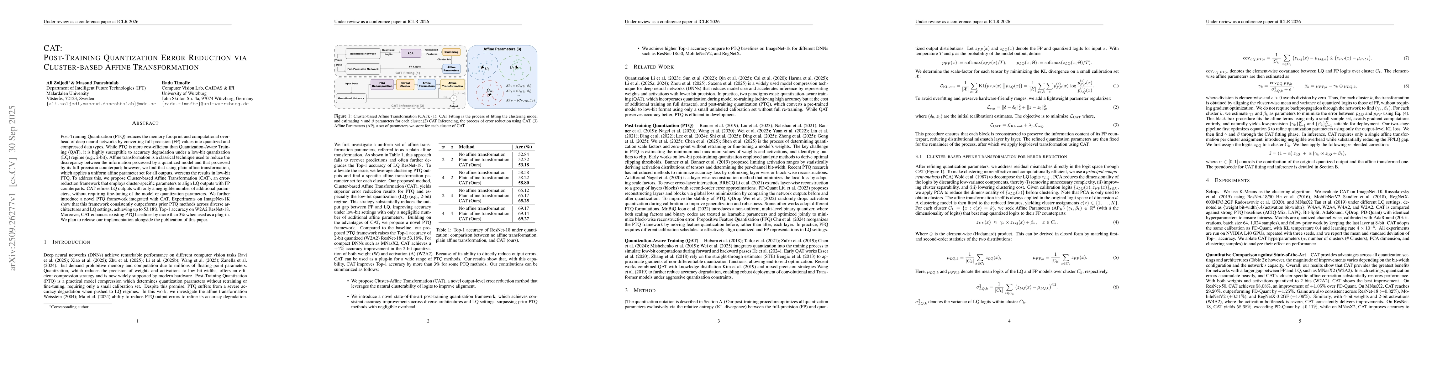 Thumbnail for Cat: Post-training quantization error reduction via cluster-based affine
  transformation