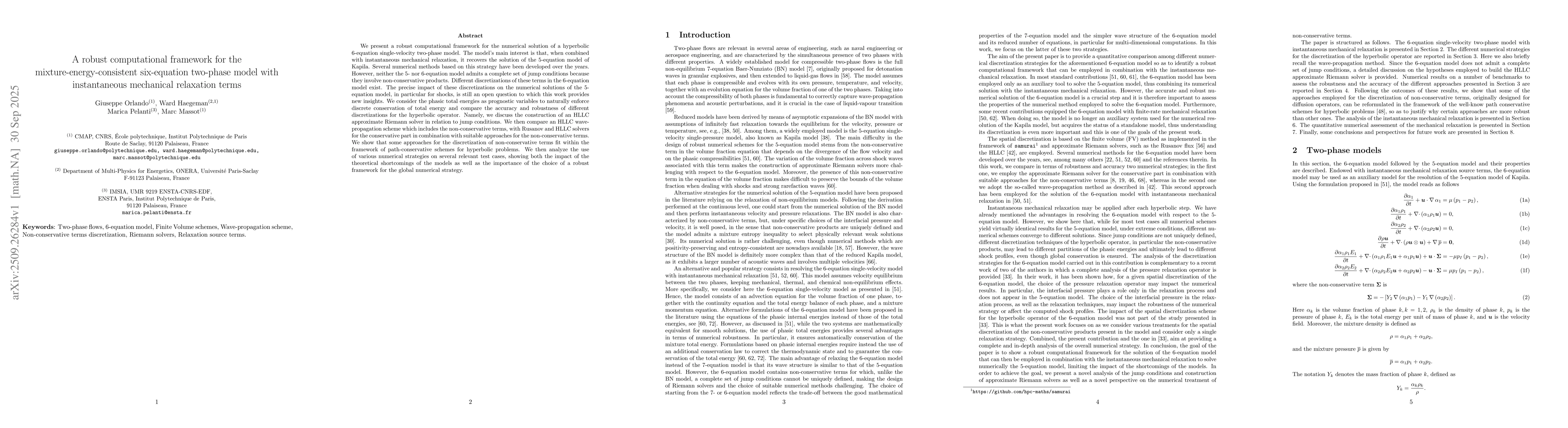 Thumbnail for A robust computational framework for the mixture-energy-consistent
  six-equation two-phase model with instantaneous mechanical relaxation terms