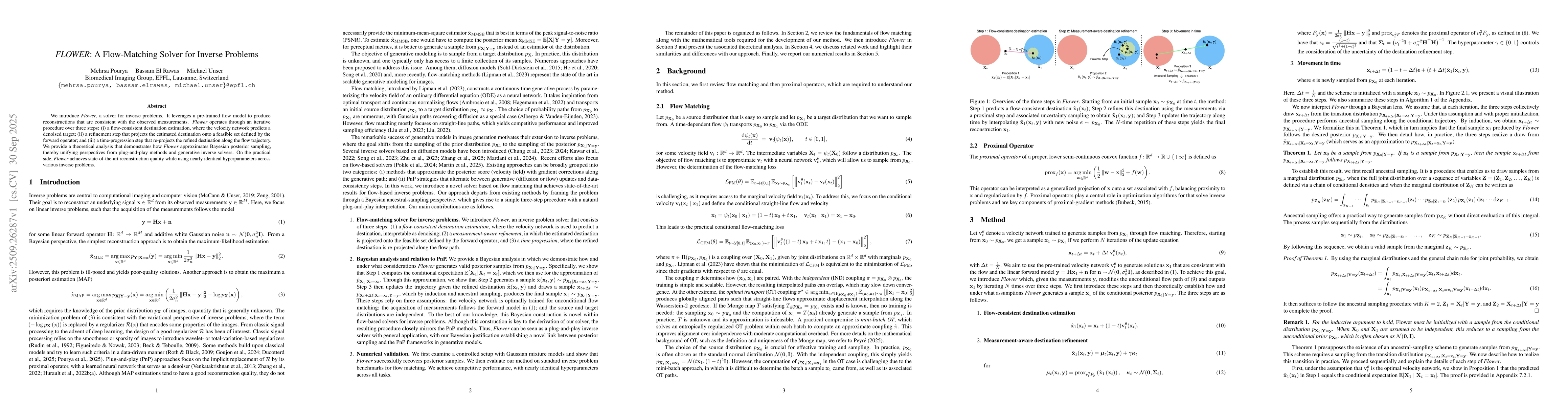 Thumbnail for FLOWER: A Flow-Matching Solver for Inverse Problems