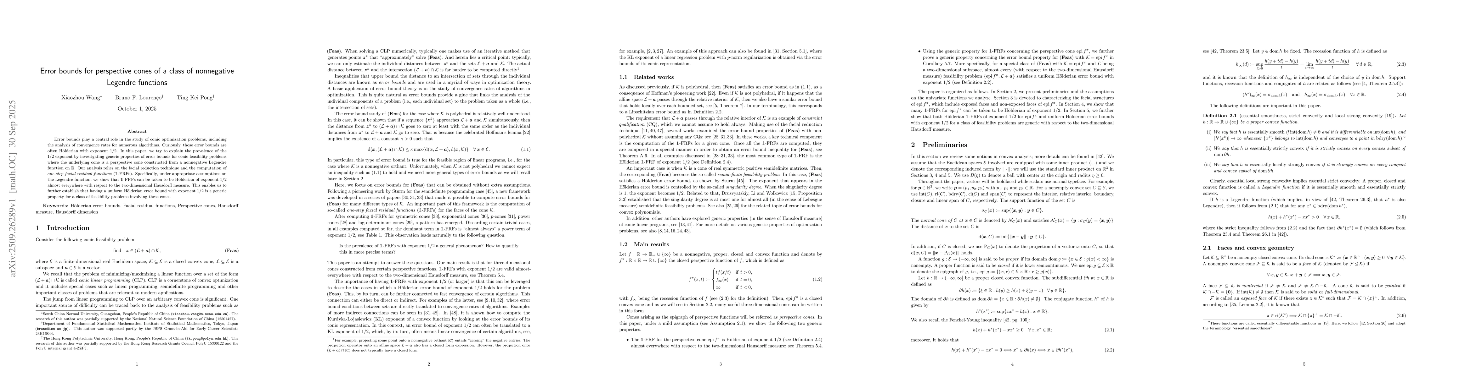 Thumbnail for Error bounds for perspective cones of a class of nonnegative Legendre
  functions