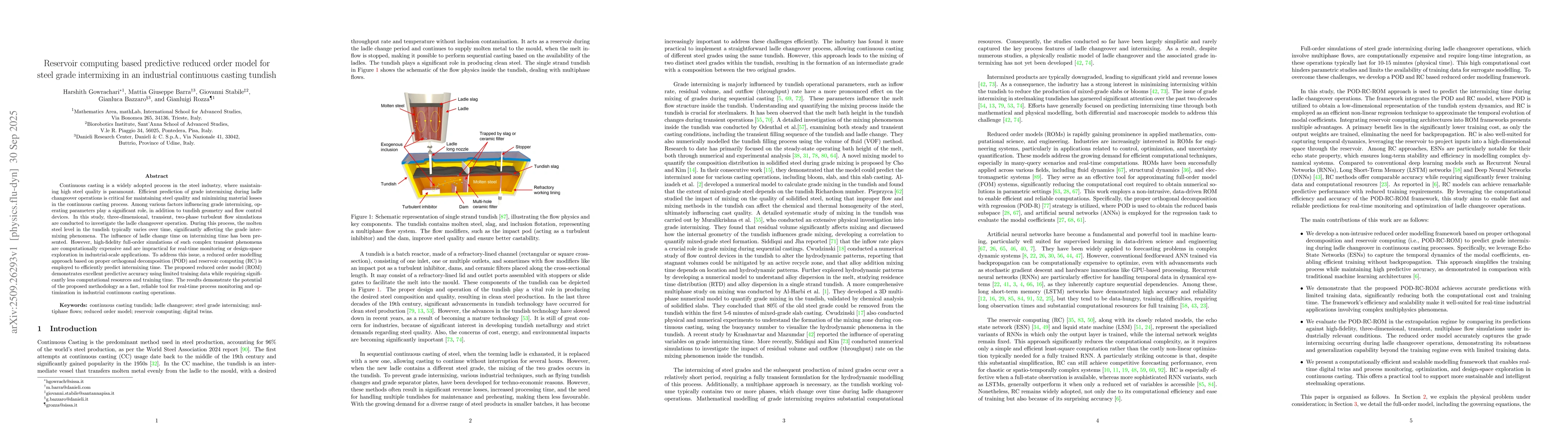 Thumbnail for Reservoir computing based predictive reduced order model for steel grade
  intermixing in an industrial continuous casting tundish