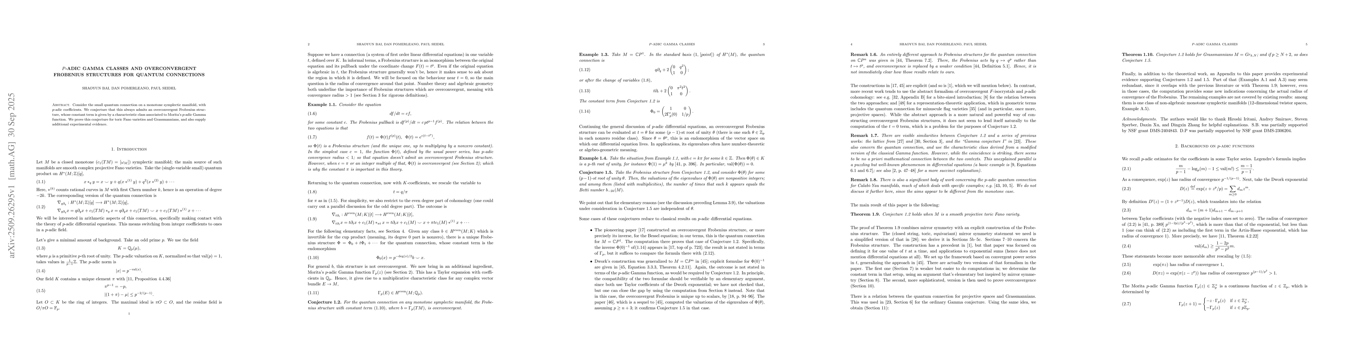 Thumbnail for P-adic Gamma classes and overconvergent Frobenius structures for quantum
  connections