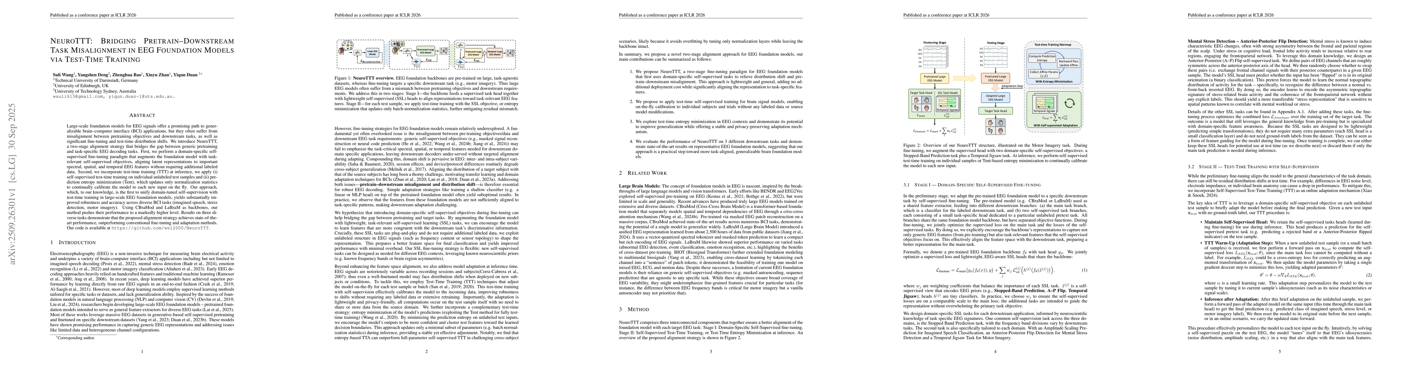 Thumbnail for NeuroTTT: Bridging Pretraining-Downstream Task Misalignment in EEG
  Foundation Models via Test-Time Training
