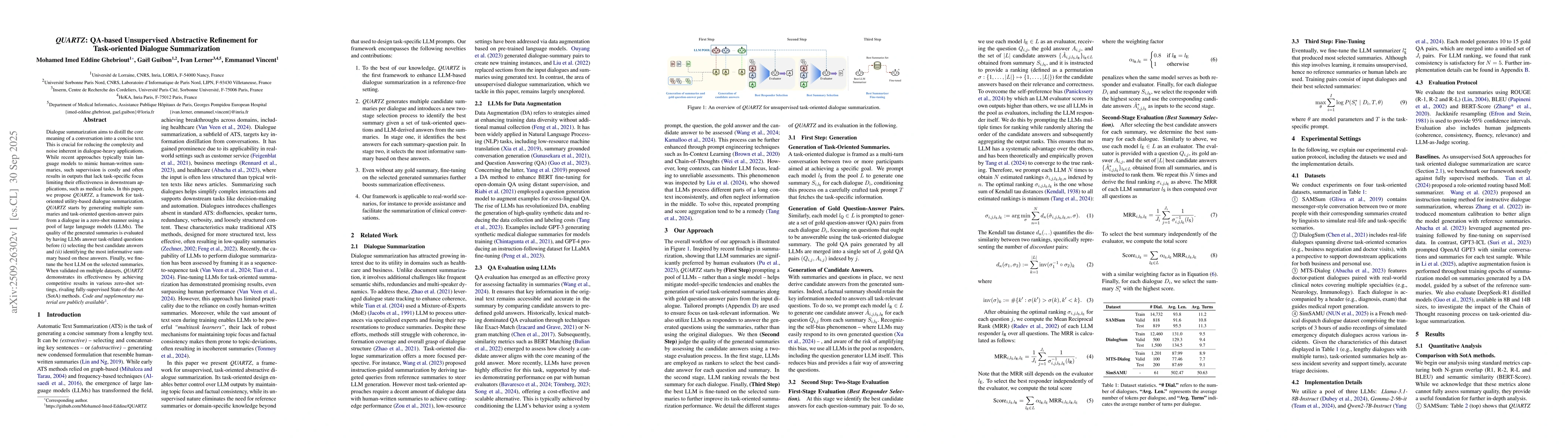 Thumbnail for QUARTZ : QA-based Unsupervised Abstractive Refinement for Task-oriented
  Dialogue Summarization