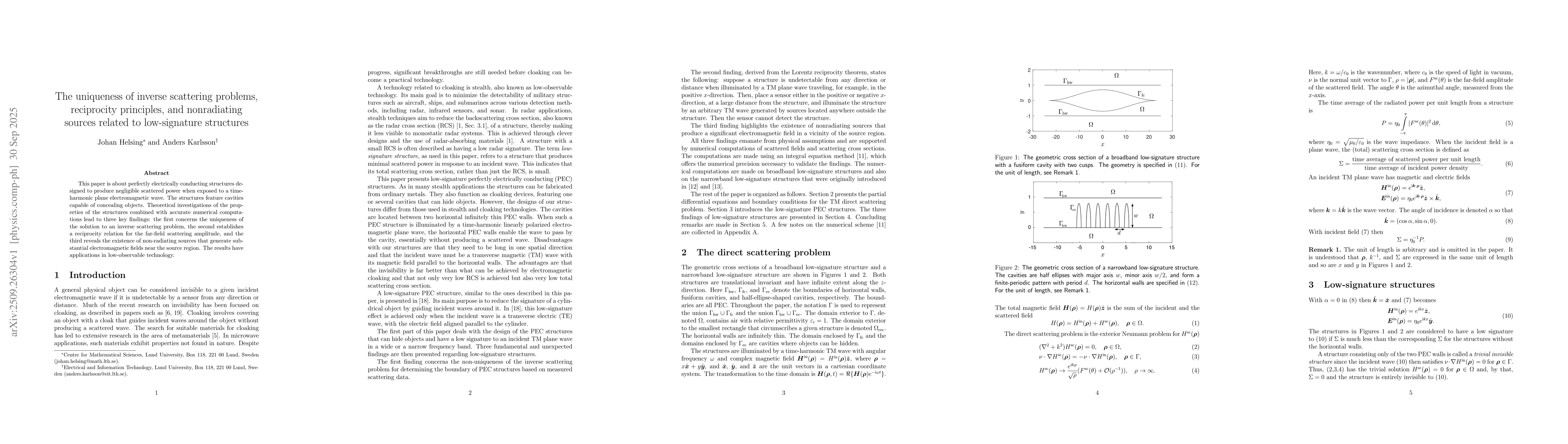 Thumbnail for The uniqueness of inverse scattering problems, reciprocity principles,
  and nonradiating sources related to low-signature structures