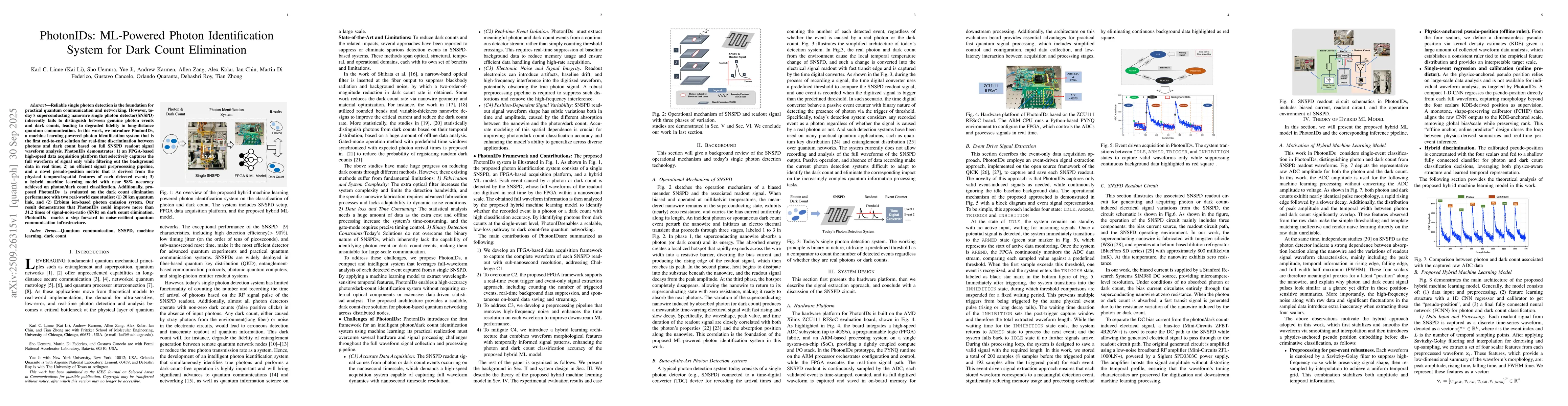 Thumbnail for PhotonIDs: ML-Powered Photon Identification System for Dark Count
  Elimination