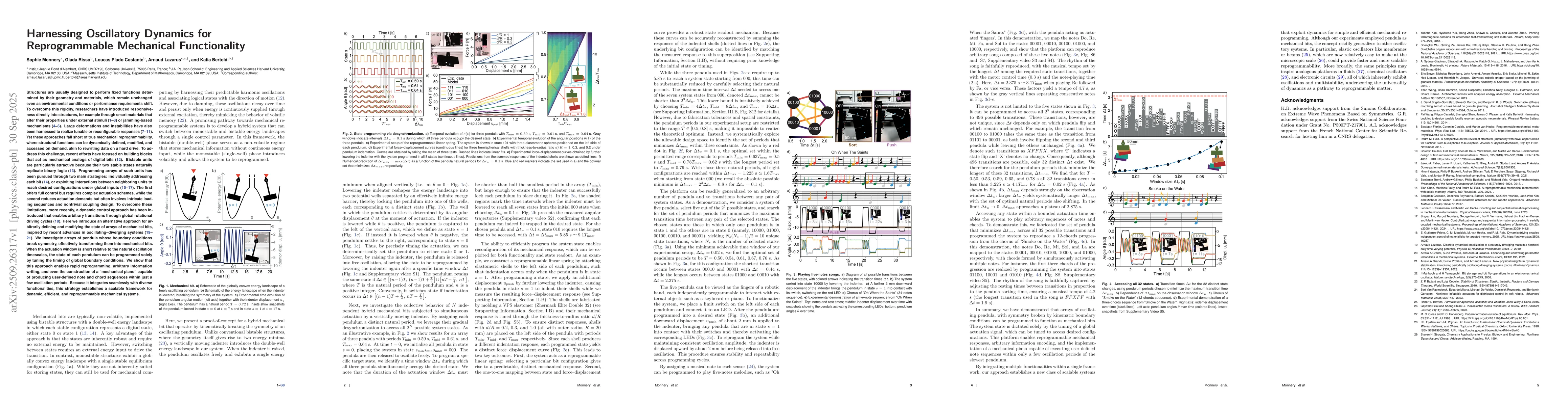 Thumbnail for Harnessing Oscillatory Dynamics for Reprogrammable Mechanical
  Functionality