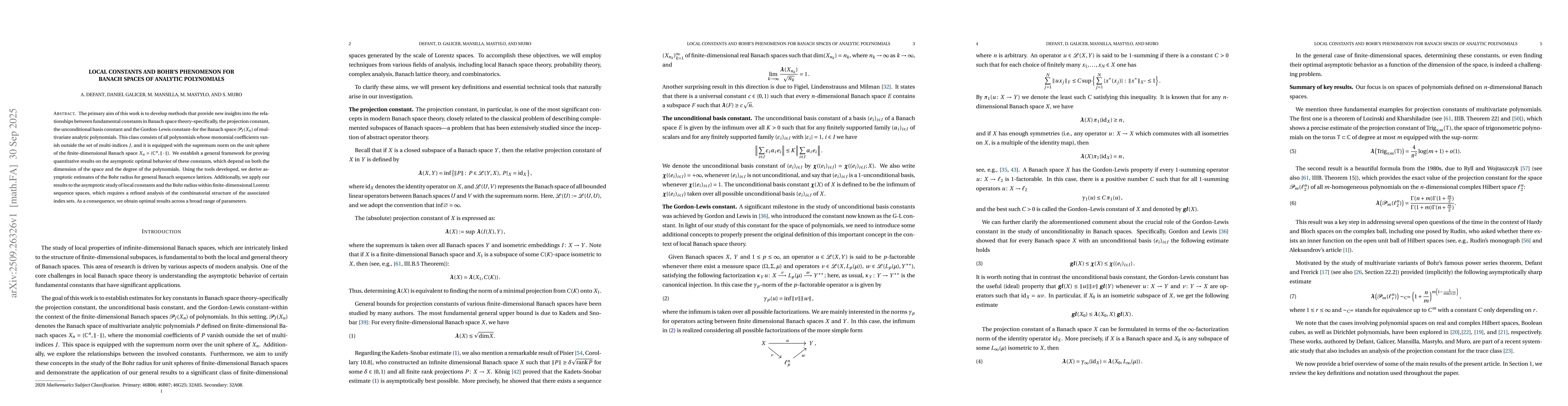 Thumbnail for Local constants and Bohr's phenomenon for Banach spaces of analytic
  polynomials