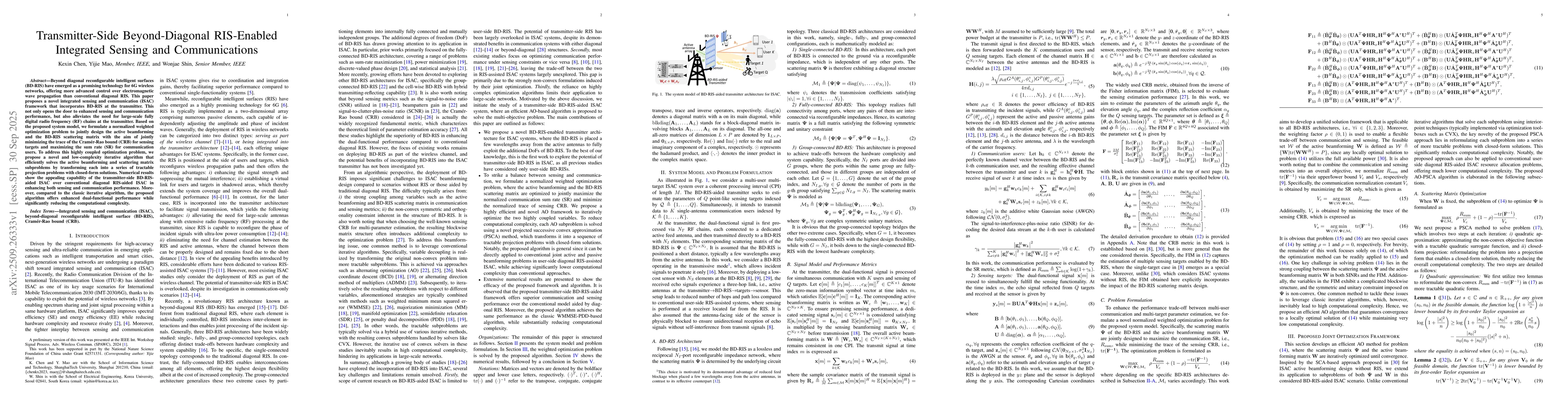 Thumbnail for Transmitter-Side Beyond-Diagonal RIS-Enabled Integrated Sensing and
  Communications