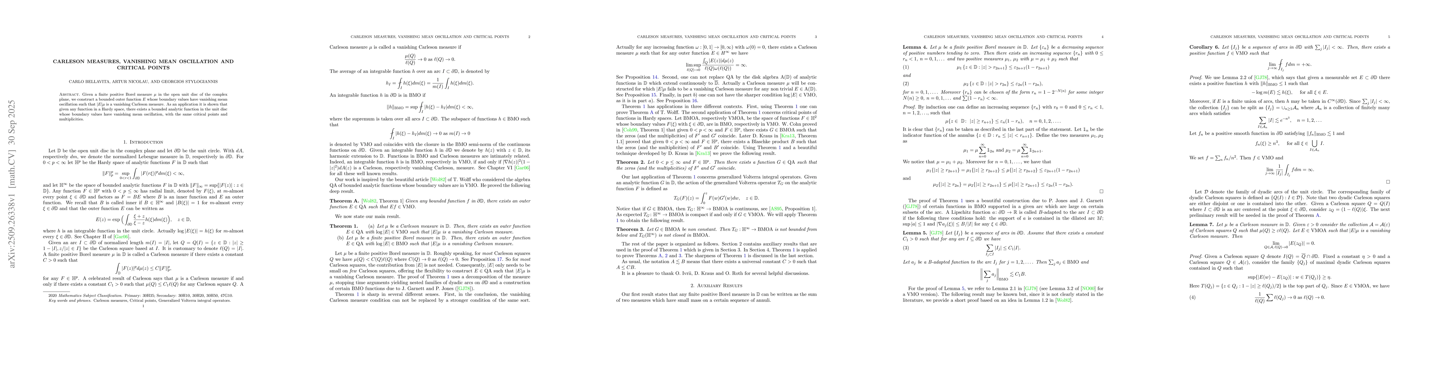 Thumbnail for Carleson Measures, Vanishing Mean Oscillation and Critical Points