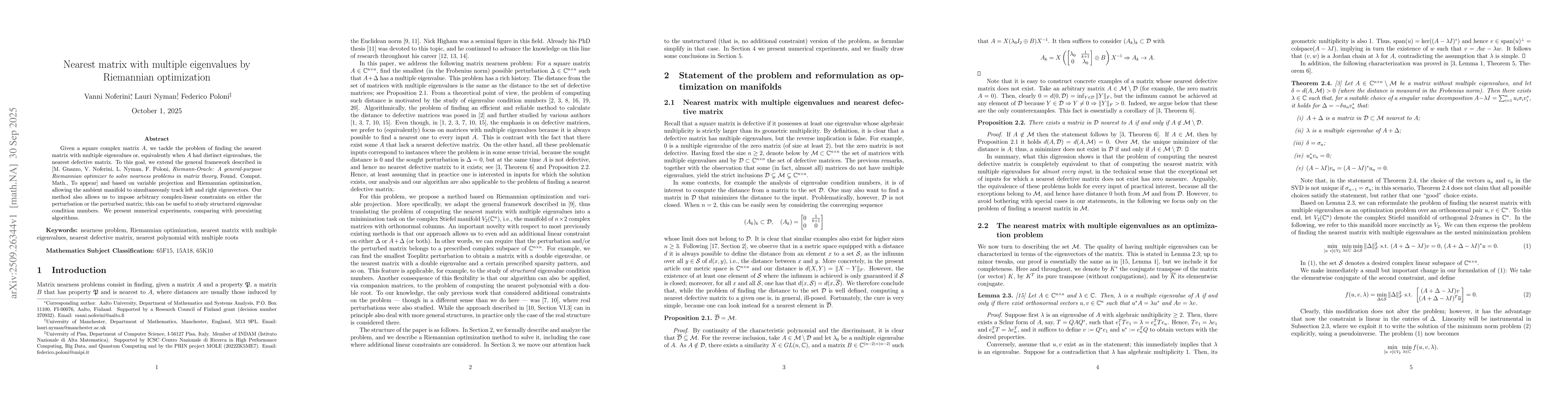 Thumbnail for Nearest matrix with multiple eigenvalues by Riemannian optimization