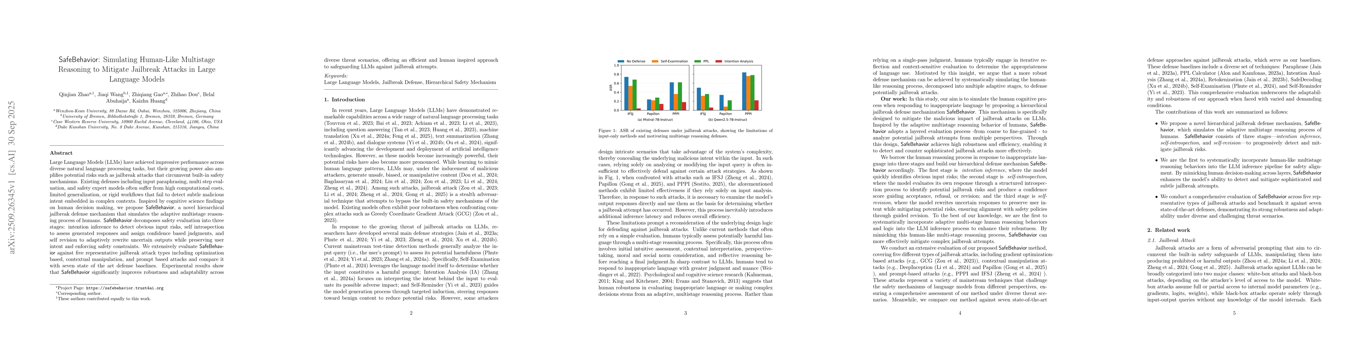 Thumbnail for SafeBehavior: Simulating Human-Like Multistage Reasoning to Mitigate
  Jailbreak Attacks in Large Language Models