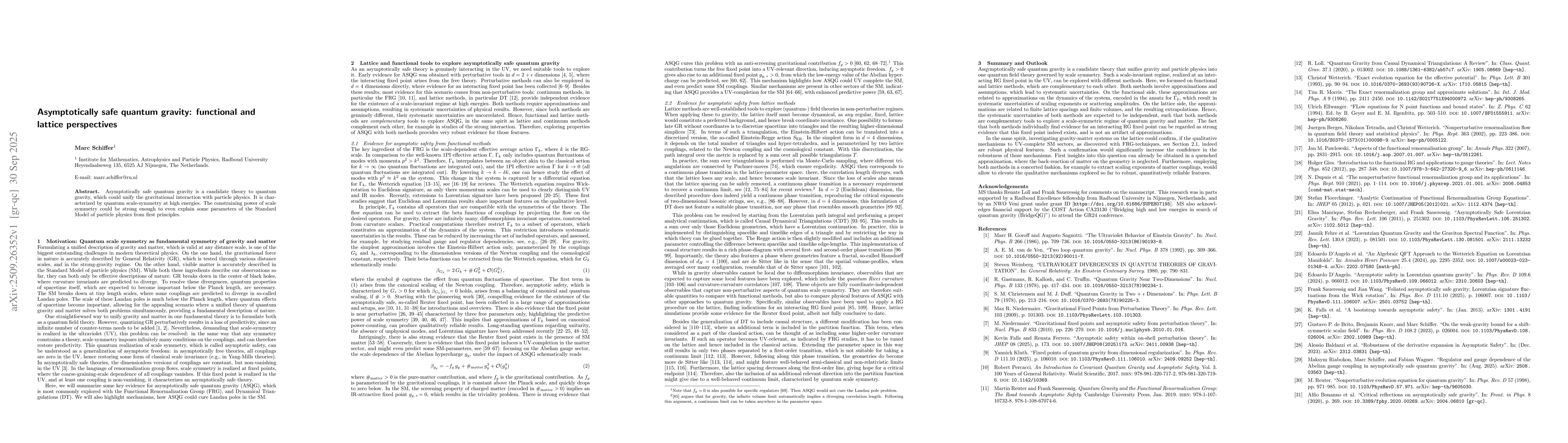 Thumbnail for Asymptotically safe quantum gravity: functional and lattice perspectives