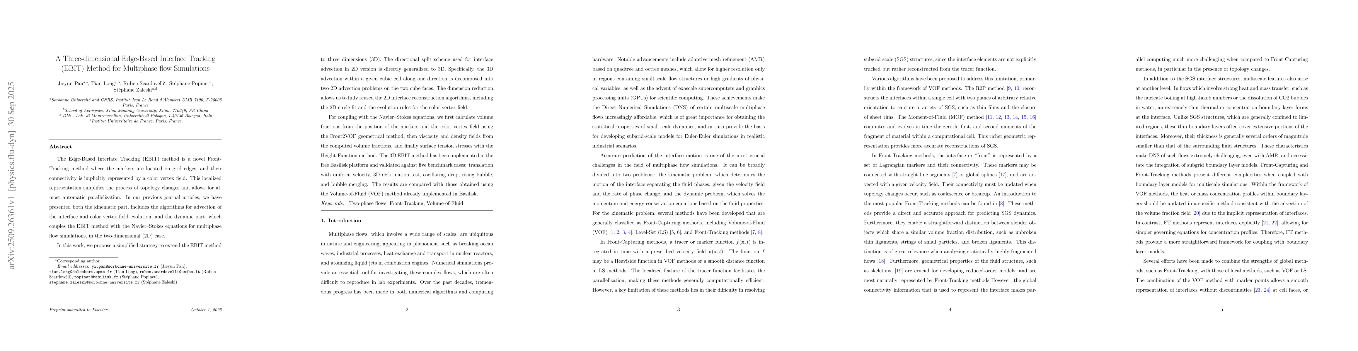 Thumbnail for A Three-dimensional Edge-Based Interface Tracking (EBIT) Method for
  Multiphase-flow Simulations
