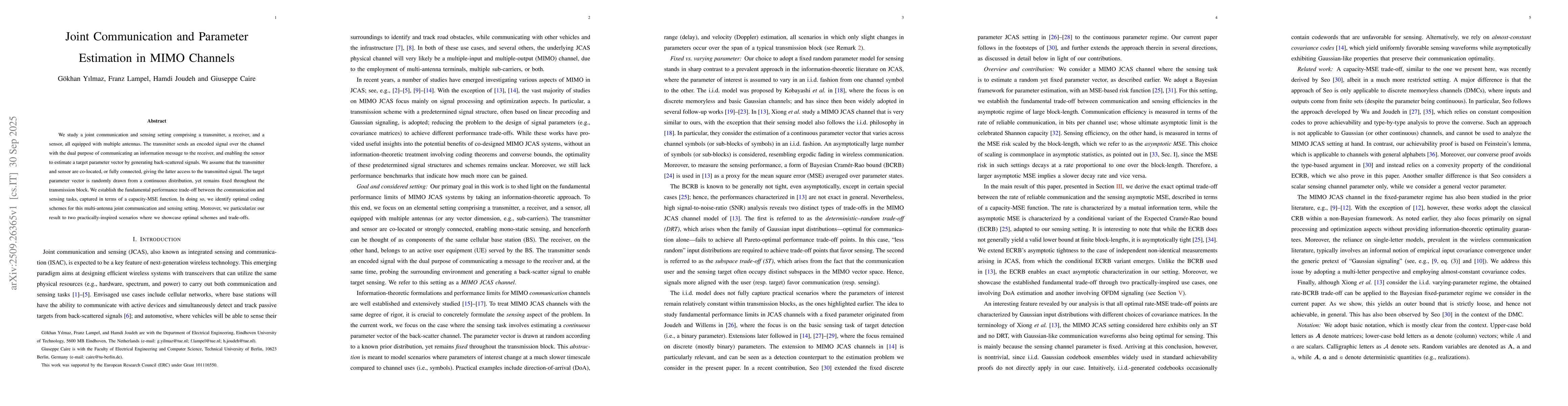 Thumbnail for Joint Communication and Parameter Estimation in MIMO Channels