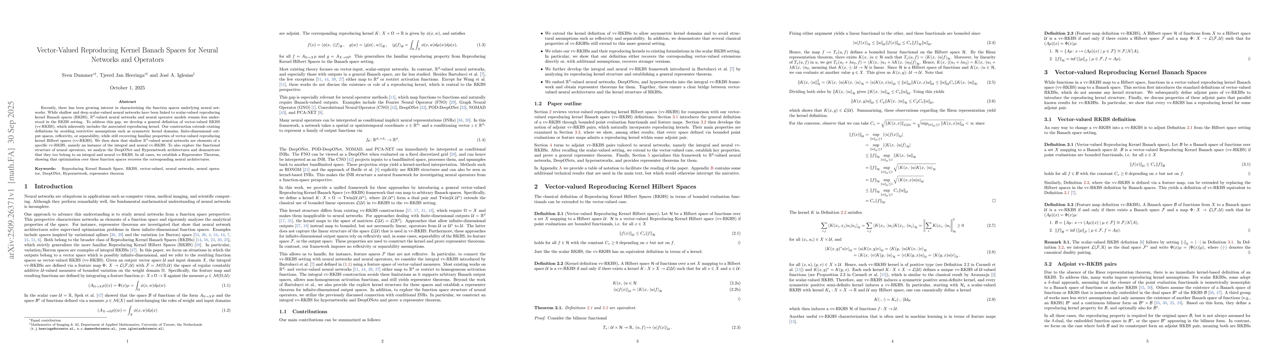 Thumbnail for Vector-Valued Reproducing Kernel Banach Spaces for Neural Networks and
  Operators