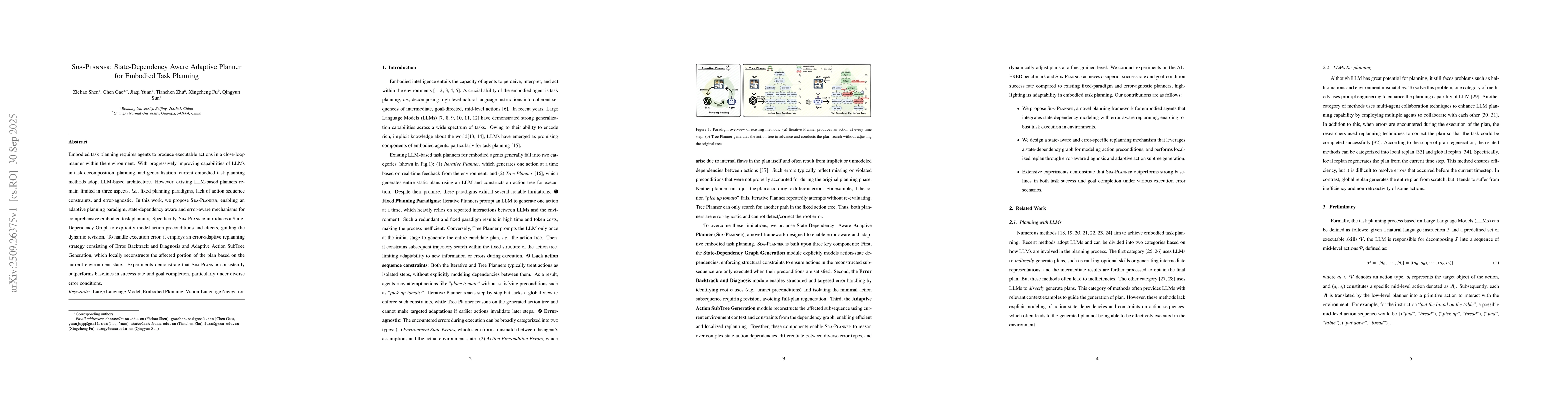 Thumbnail for SDA-PLANNER: State-Dependency Aware Adaptive Planner for Embodied Task
  Planning