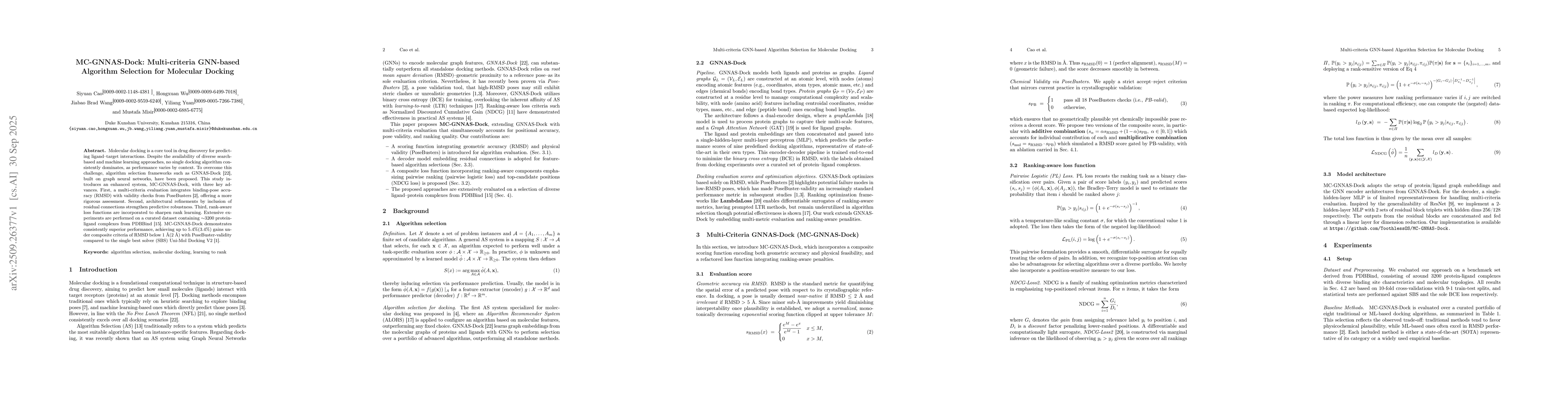 Thumbnail for MC-GNNAS-Dock: Multi-criteria GNN-based Algorithm Selection for
  Molecular Docking