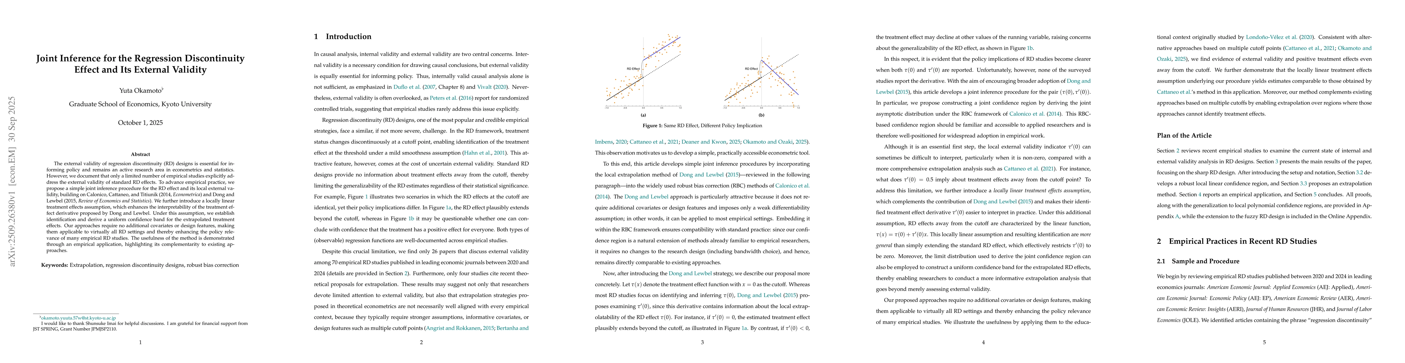 Thumbnail for Joint Inference for the Regression Discontinuity Effect and Its External
  Validity
