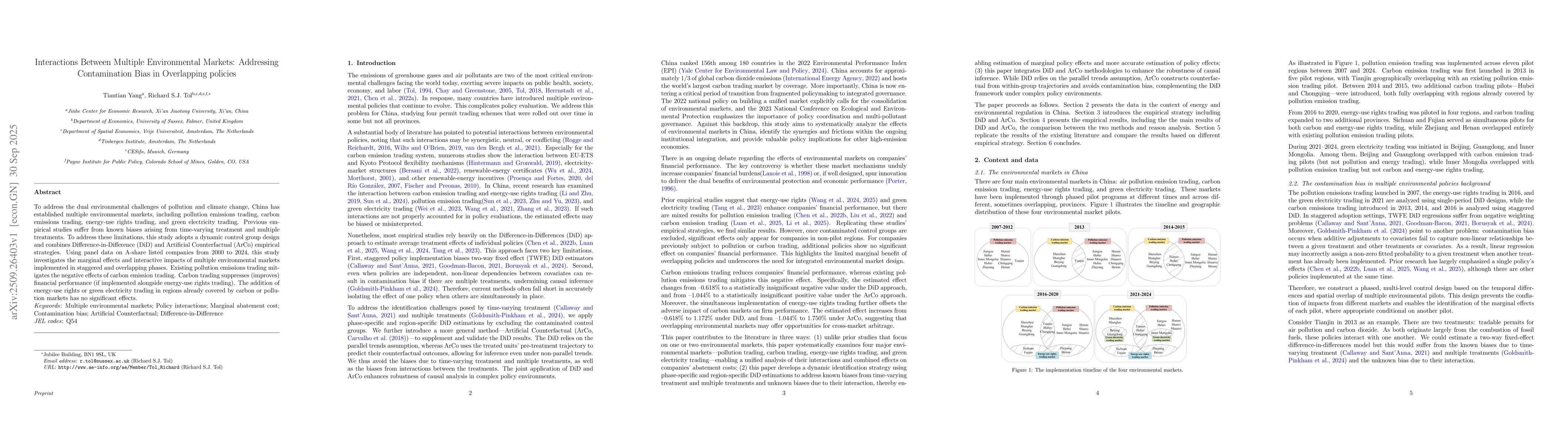Thumbnail for Interactions Between Multiple Environmental Markets: Addressing
  Contamination Bias in Overlapping Policies