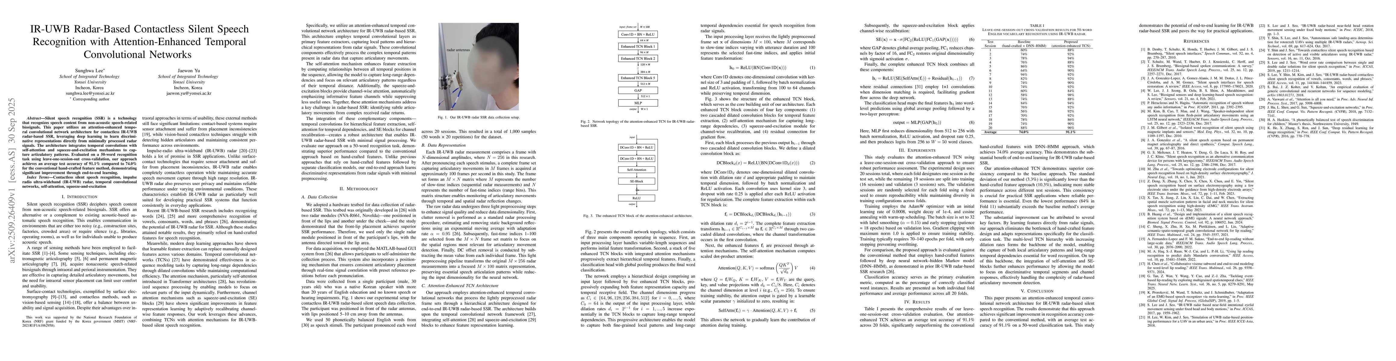 Thumbnail for IR-UWB Radar-Based Contactless Silent Speech Recognition with
  Attention-Enhanced Temporal Convolutional Networks