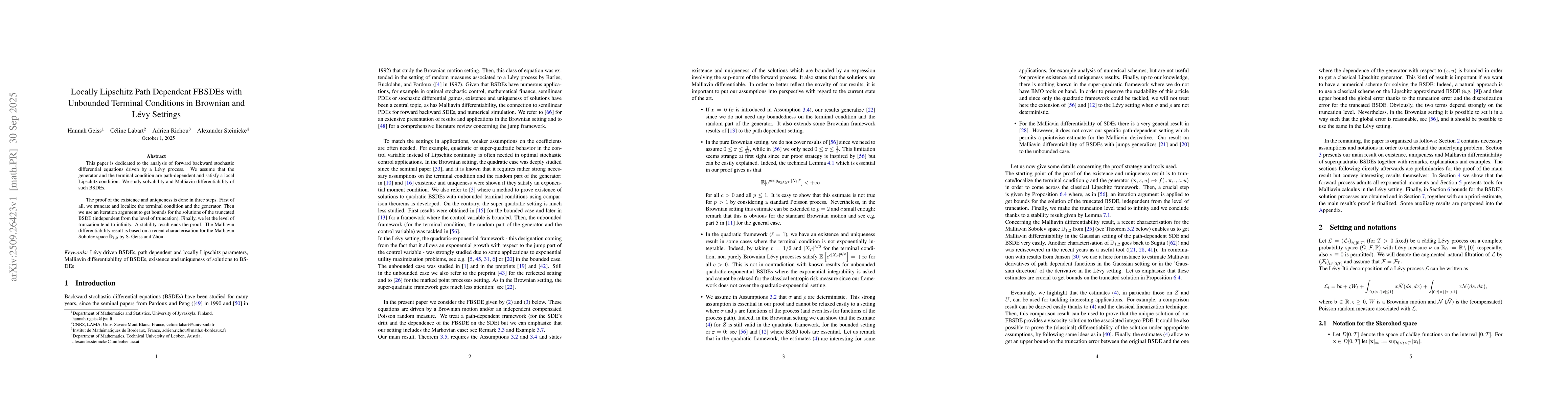 Thumbnail for Locally Lipschitz Path Dependent FBSDEs with Unbounded Terminal
  Conditions in Brownian and L{é}vy Settings