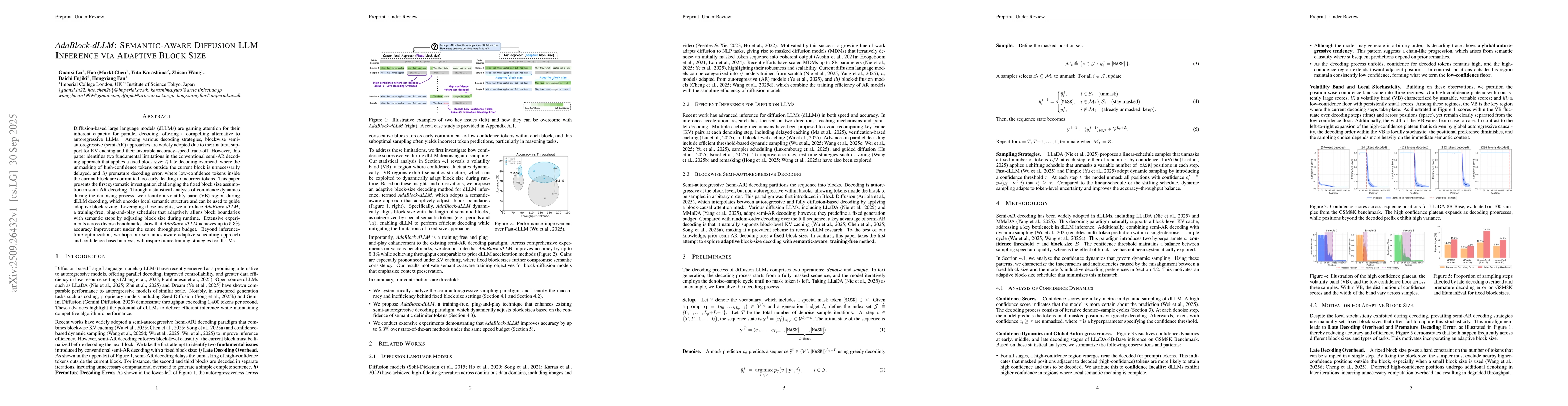 Thumbnail for AdaBlock-dLLM: Semantic-Aware Diffusion LLM Inference via Adaptive Block
  Size