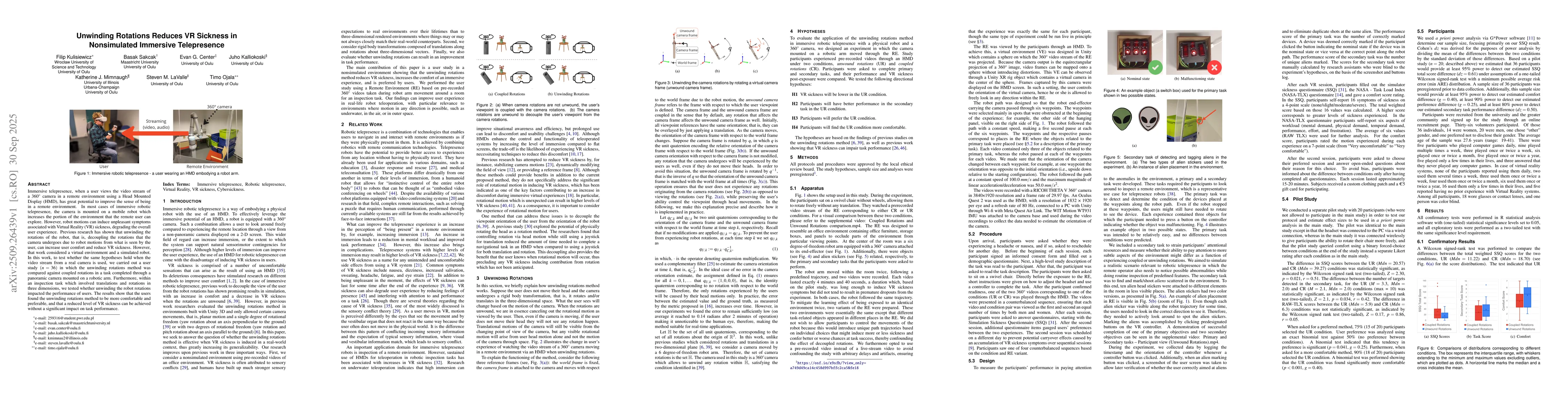 Thumbnail for Unwinding Rotations Reduces VR Sickness in Nonsimulated Immersive
  Telepresence