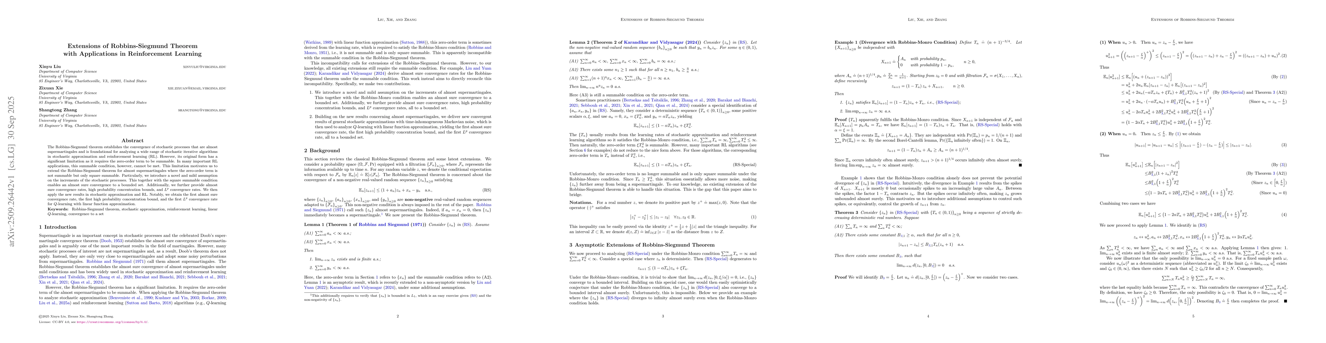 Thumbnail for Extensions of Robbins-Siegmund Theorem with Applications in
  Reinforcement Learning