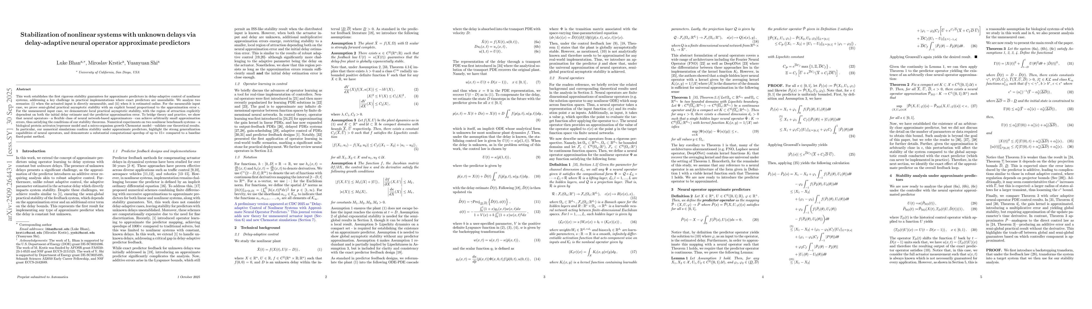 Thumbnail for Stabilization of nonlinear systems with unknown delays via
  delay-adaptive neural operator approximate predictors