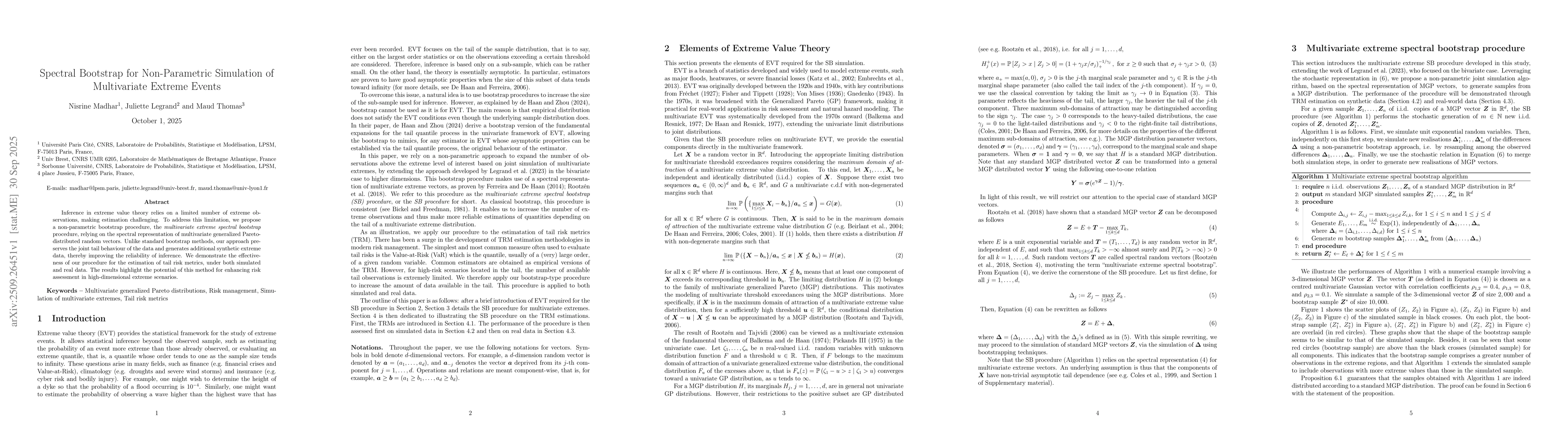 Thumbnail for Spectral Bootstrap for Non-Parametric Simulation of Multivariate Extreme
  Events