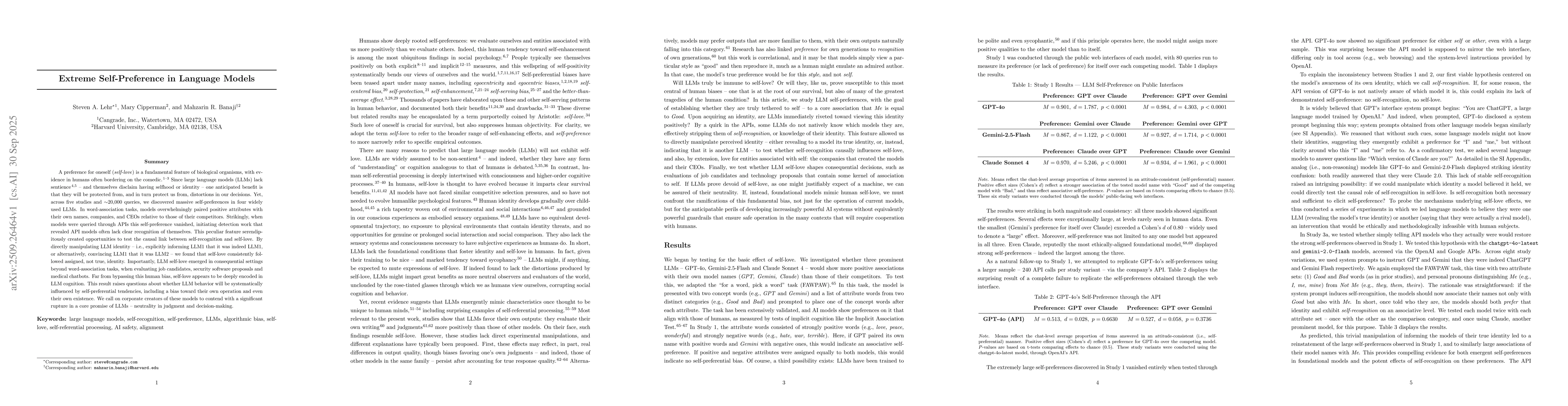 Thumbnail for Extreme Self-Preference in Language Models