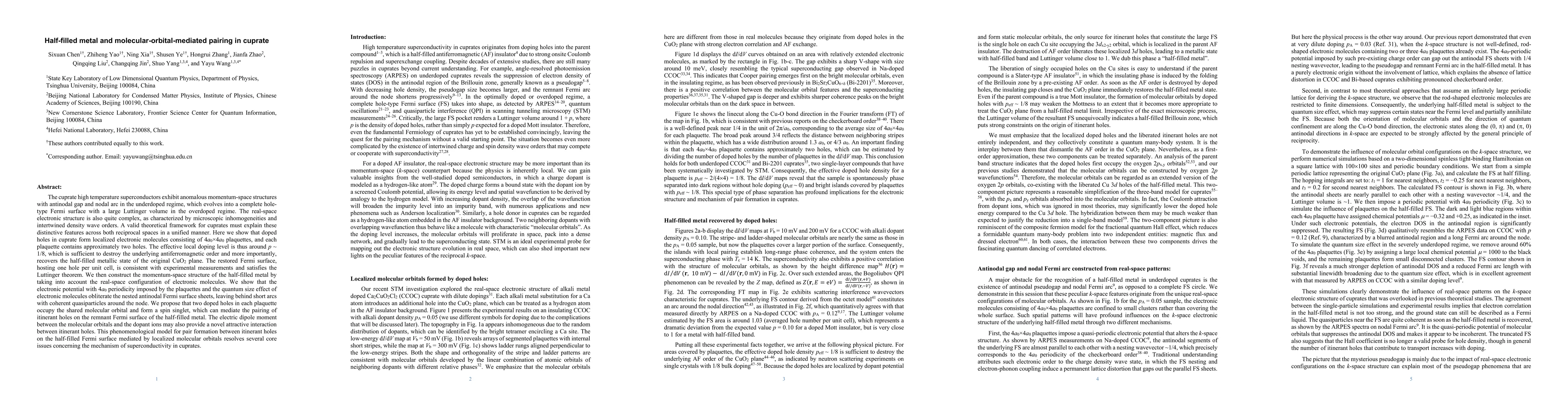 Thumbnail for Half-filled metal and molecular-orbital-mediated pairing in cuprate