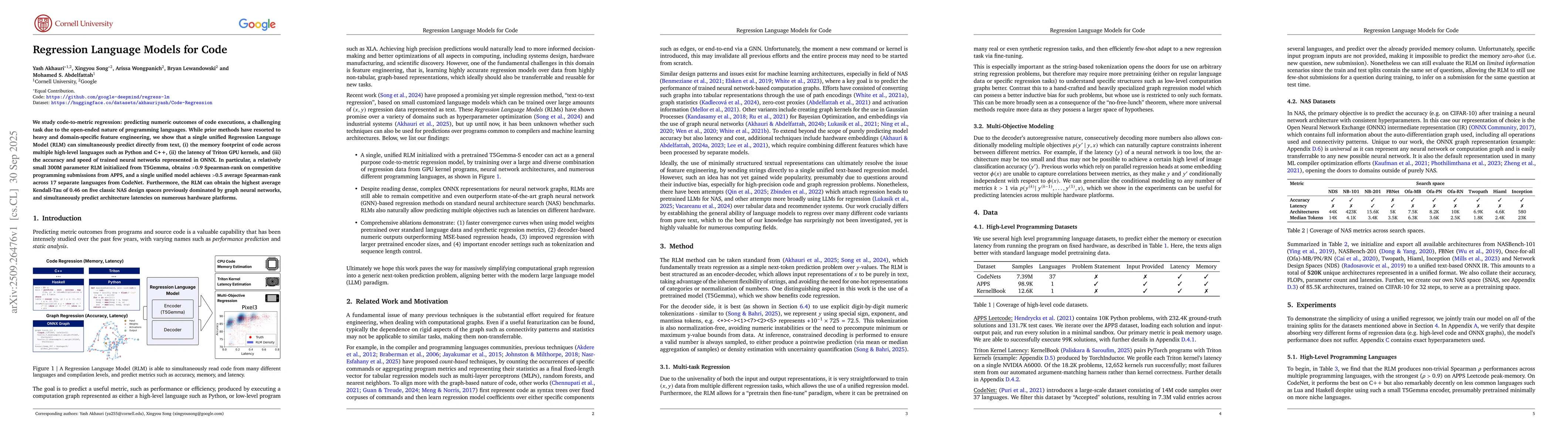 Thumbnail for Regression Language Models for Code