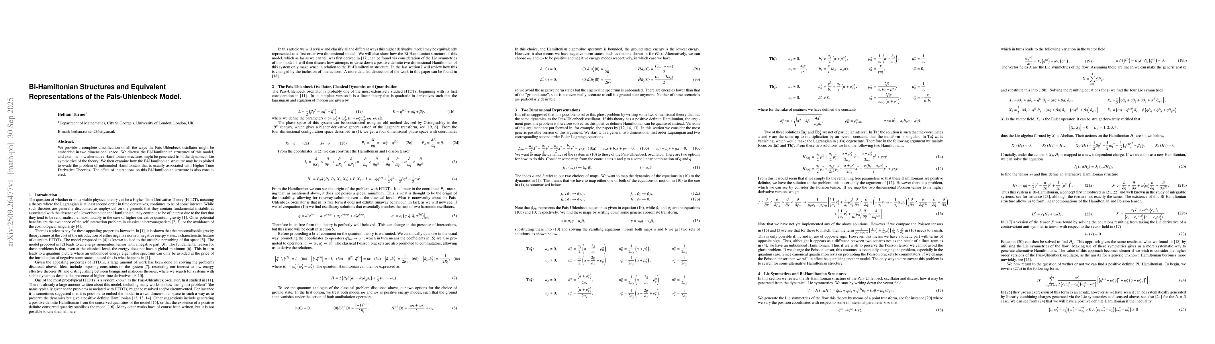 Thumbnail for Bi-Hamiltonian Structures and Equivalent Representations of the
  Pais-Uhlenbeck Model