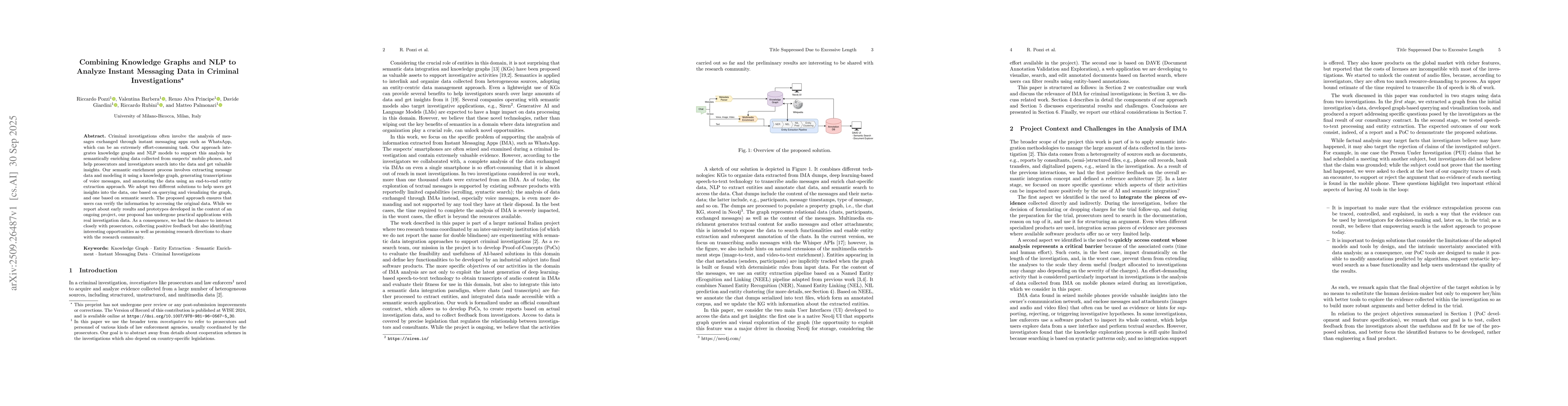 Thumbnail for Combining Knowledge Graphs and NLP to Analyze Instant Messaging Data in
  Criminal Investigations