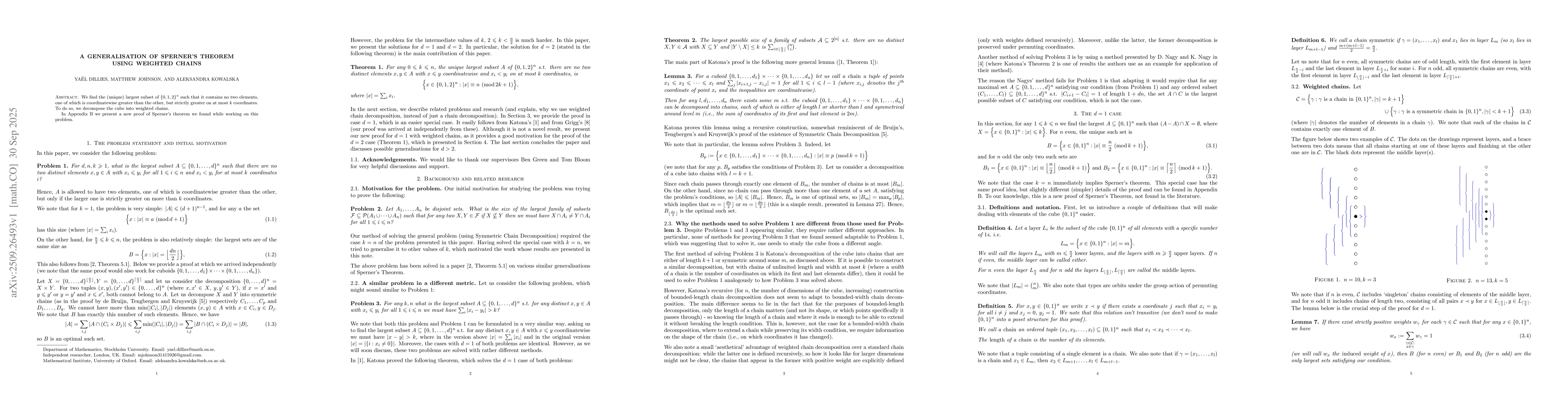 Thumbnail for A Generalisation of Sperner's Theorem Using Weighted Chains
